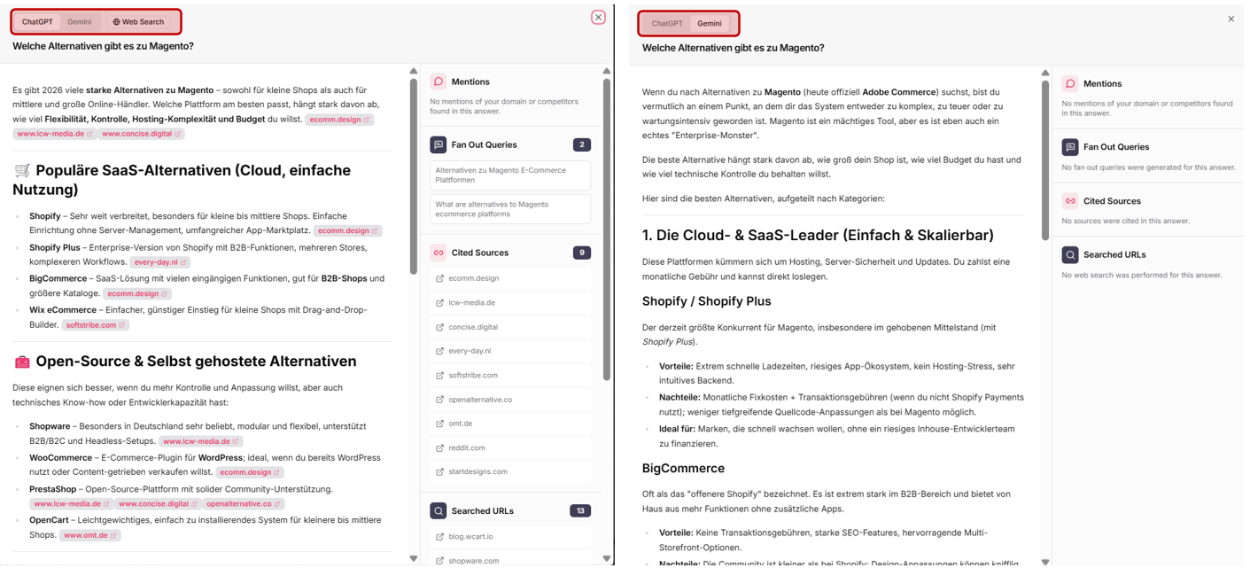 Answer view in direct comparison: the same question answered once by ChatGPT and once by Gemini
