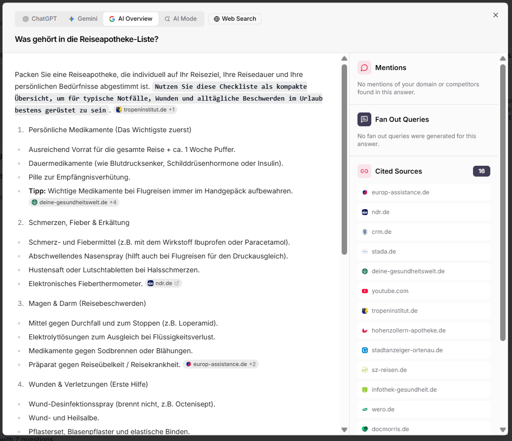 Google AI Overview for the same question with 16 cited sources